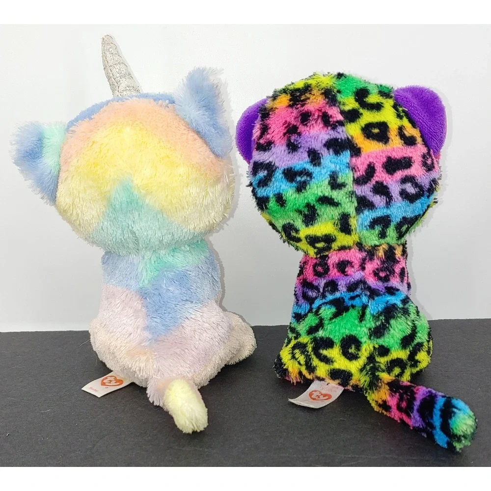 Lot Of 2 Ty Beanie Boos Heather The Cat And Dotty The Rainbow Leopard 6